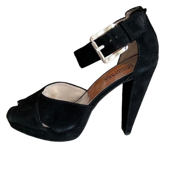 Michael Kors sky high Suede platform Heels Ankle strap detail Black 6.5 - Picture 1 of 9